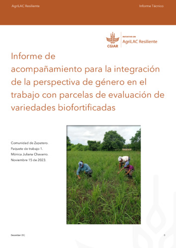 Informe de acompañamiento para la integración de la perspectiva de género en el trabajo con parcelas de evaluación de variedades biofortificadas