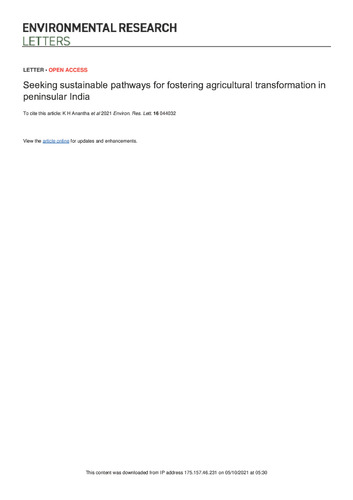 Seeking sustainable pathways for fostering agricultural transformation in peninsular India