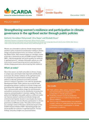 Strengthening women’s resilience and participation in climate governance in the agri-food sector through public policies