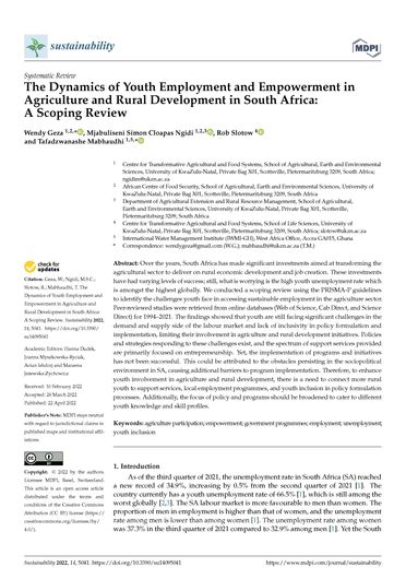 The dynamics of youth employment and empowerment in agriculture and rural development in South Africa: a scoping review