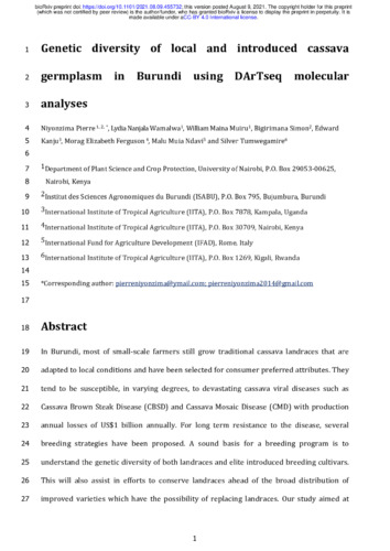 Genetic diversity of local and introduced cassava germplasm in Burundi using DArTseq molecular analyses