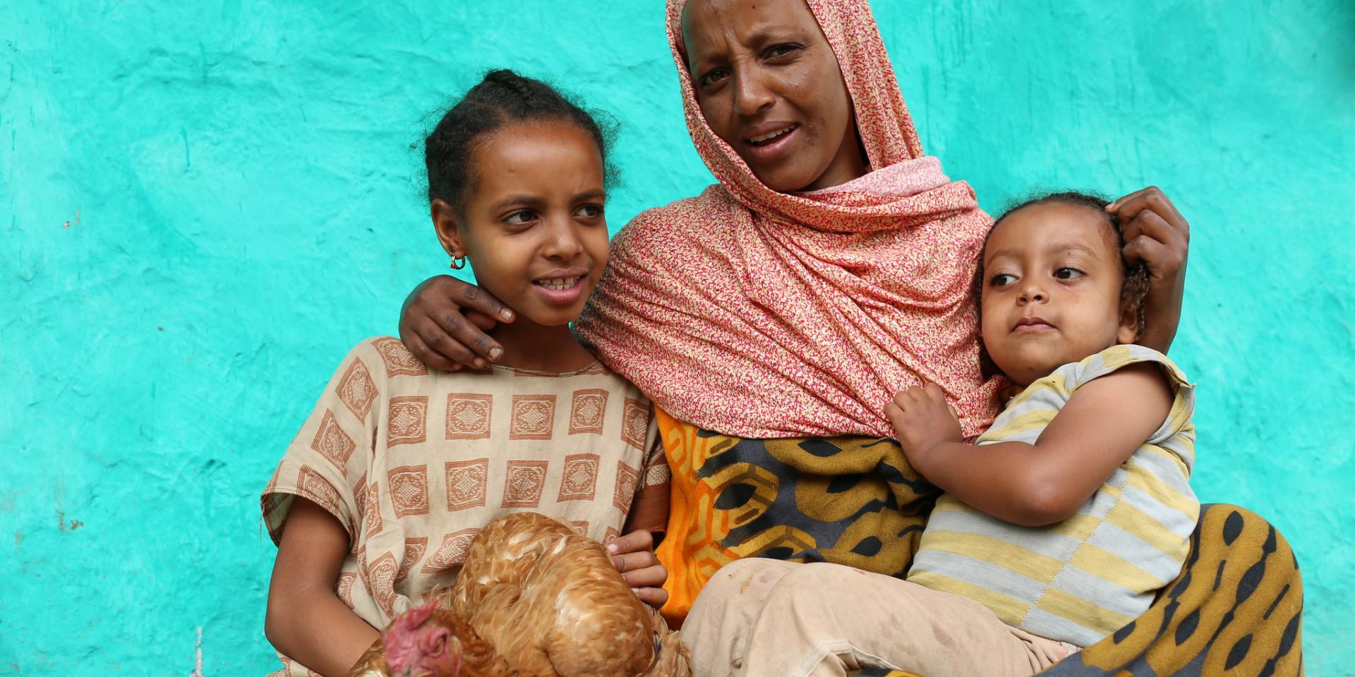 Zenebech Abdu with her children. Photo: Apollo Habtamu/ILRI.