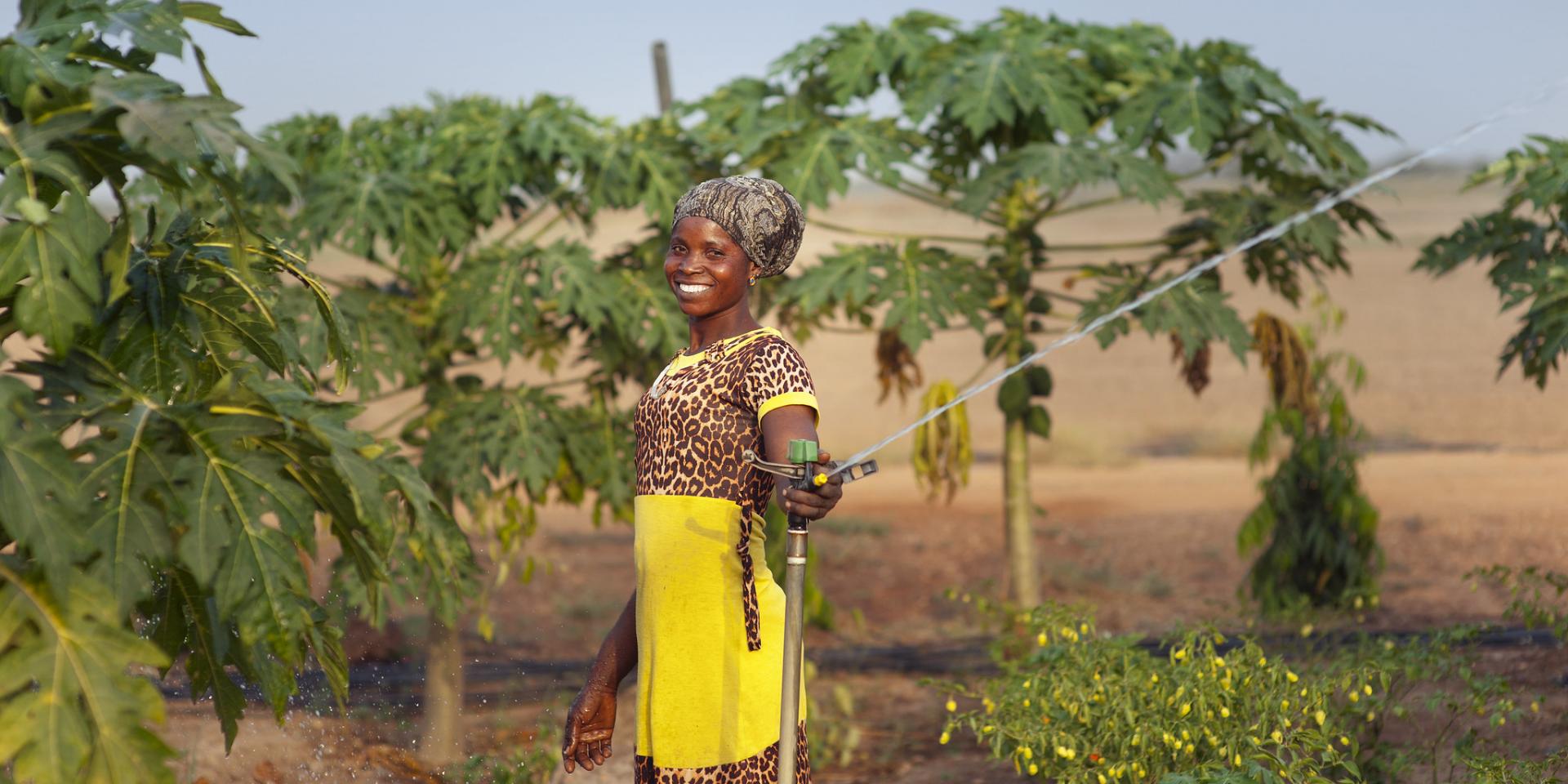 A woman using a sprinkler