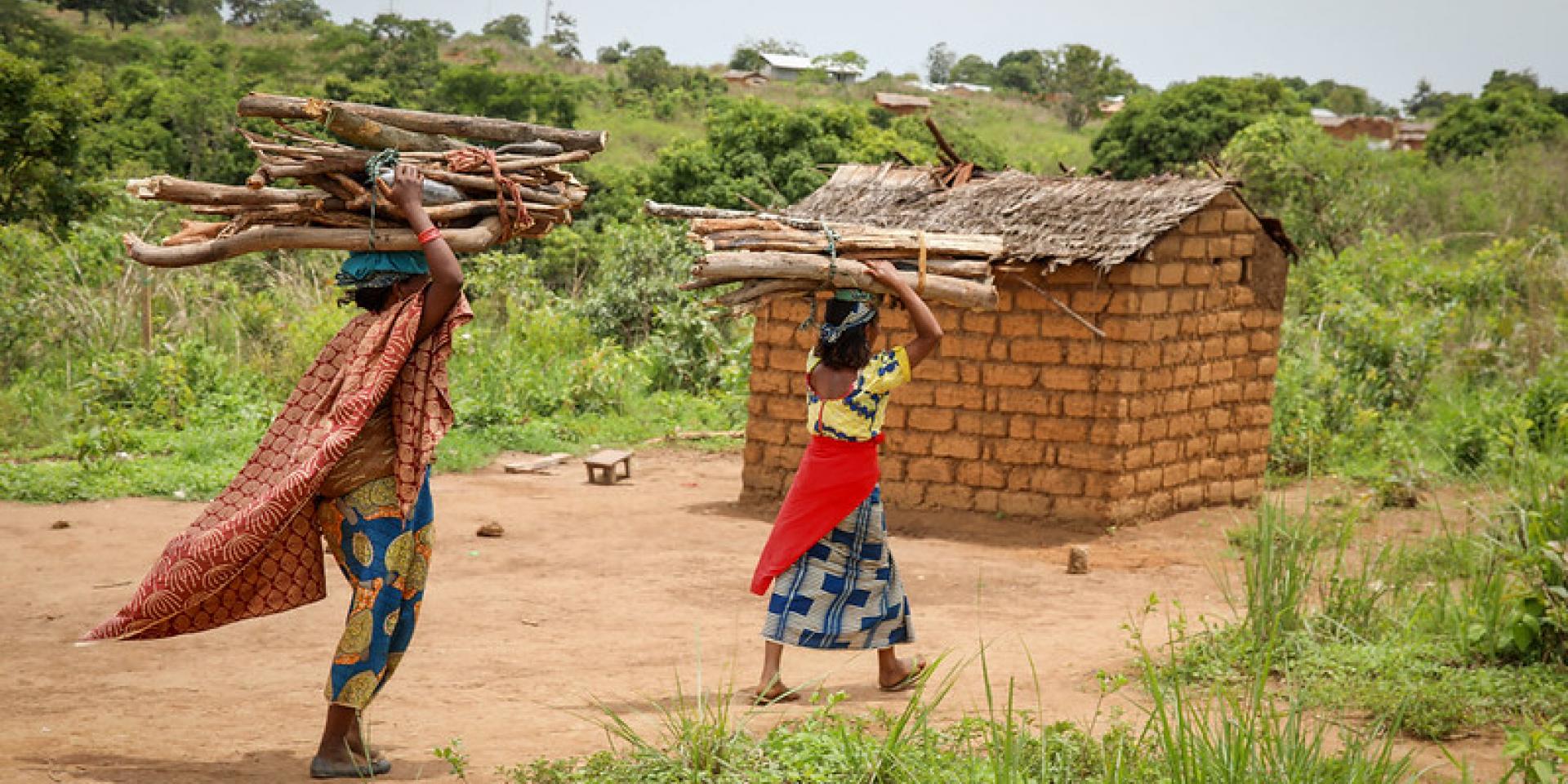 Refugee woman carrying wood for cooking on fields near by refugee camp Gado-Badzere, East Cameroon.     Photo by Emily Pinna/CIFOR