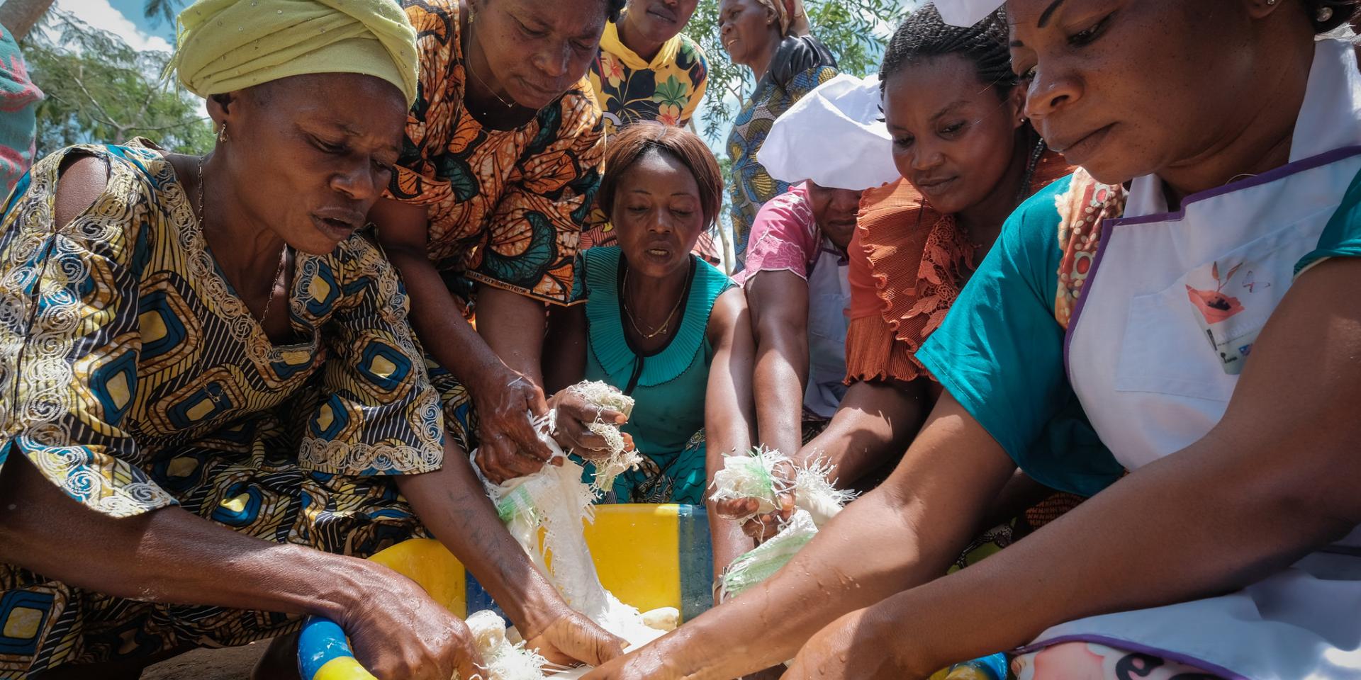 Manioc washing during a workshop on manioc transformation held in Yangambi - DRC.