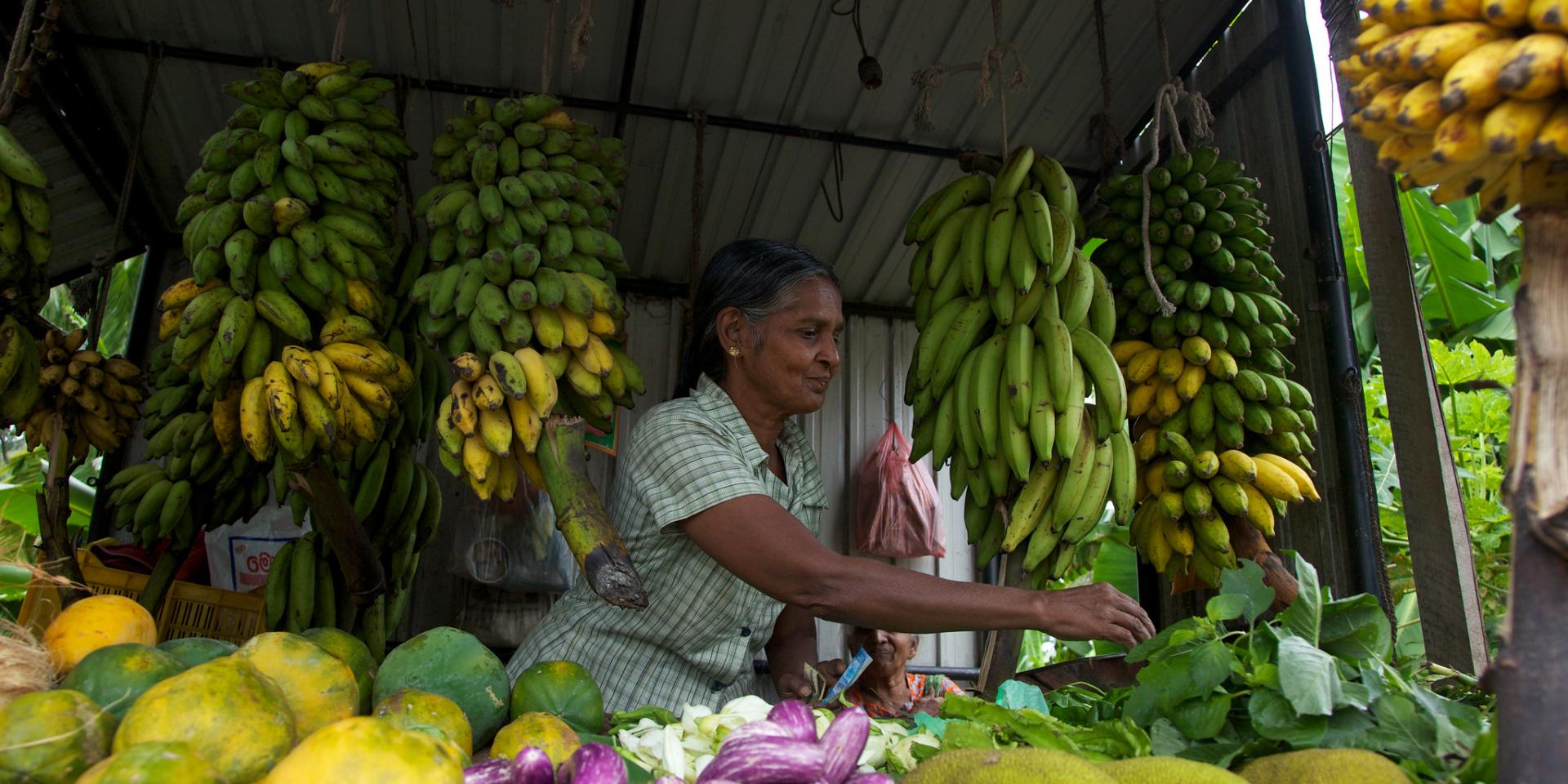 Selling fresh vegetables in a market