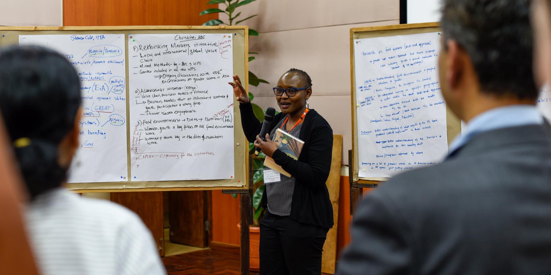 A gender researcher presents to colleagues