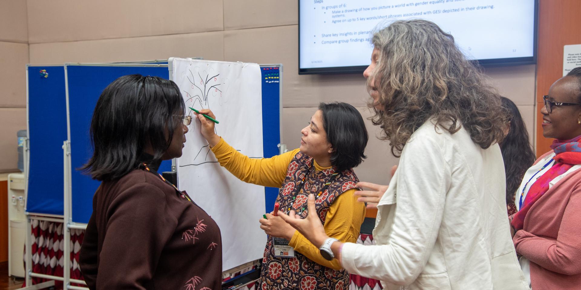 Photo of researchers drawing on a flipchart