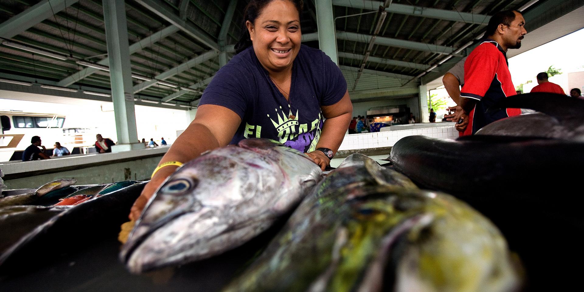 Fololina Avia received help through the Small Business Development Project to expand her "Lady Edwina" fishing company and stall at the Apia fish market.
