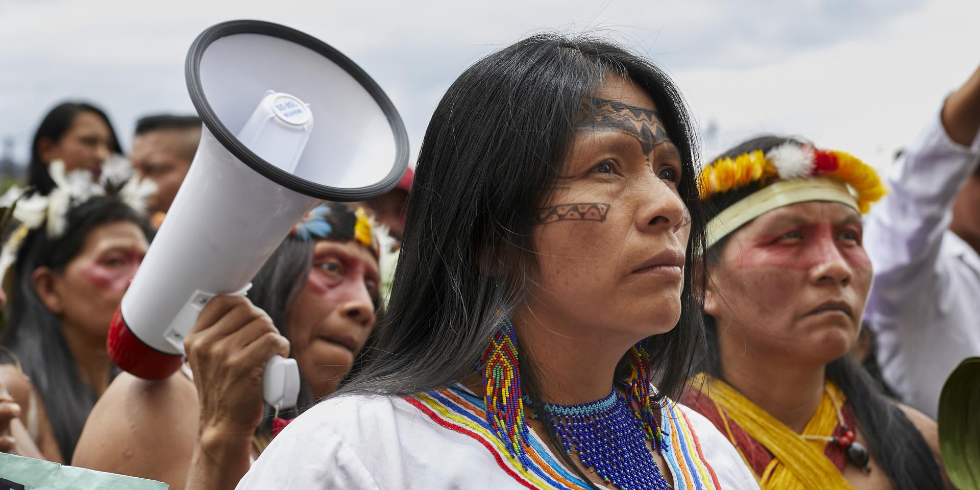 Amazonian women at a march for International Women's Day, March 8, 2020