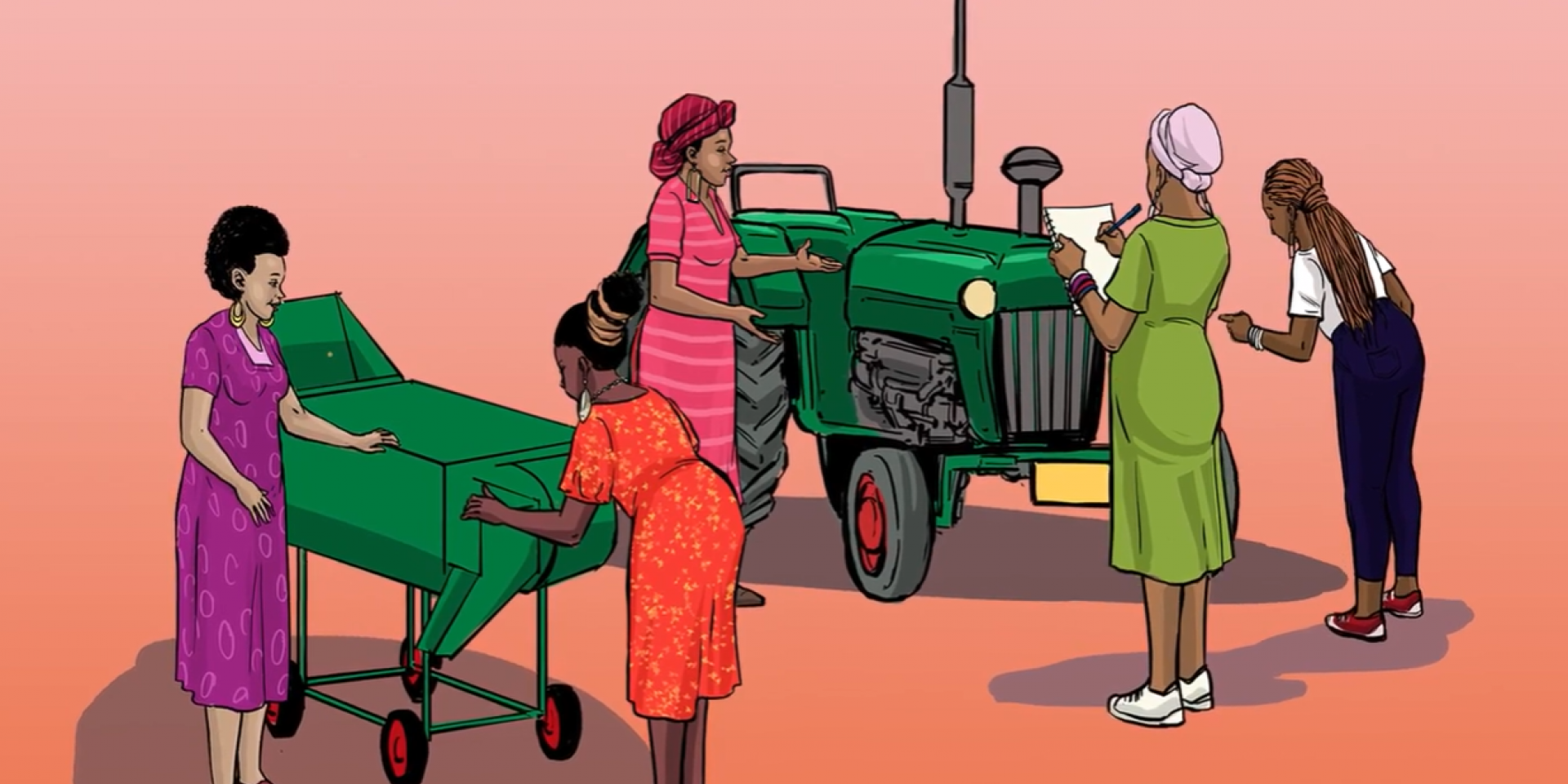 Women with farm machinery