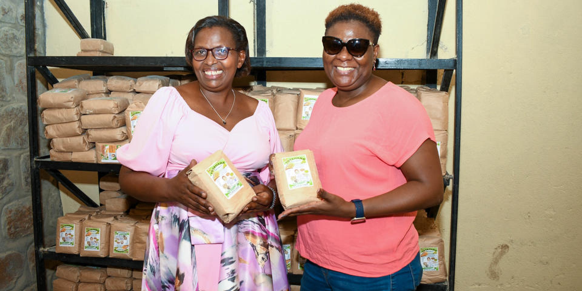 Christella Ndayishimiye, CEO of Totahara Limited, a woman-owned bean-based porridge processor in Bujumbura, Burundi, with Dr. Eileen Nchanji.