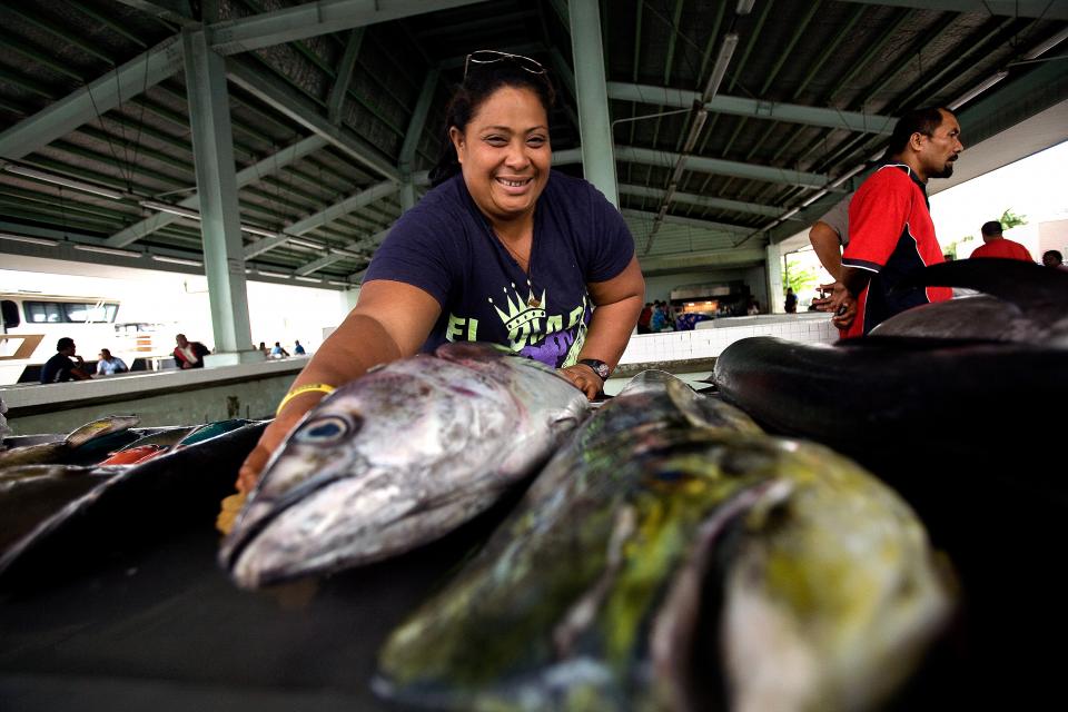 Fololina Avia received help through the Small Business Development Project to expand her "Lady Edwina" fishing company and stall at the Apia fish market.