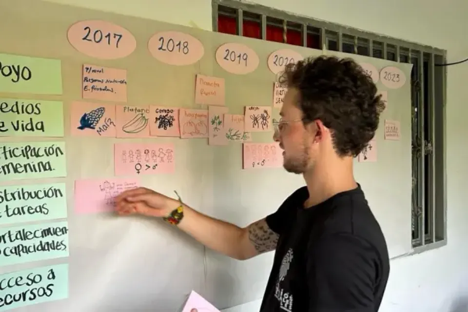 Man standing in front of board with notes