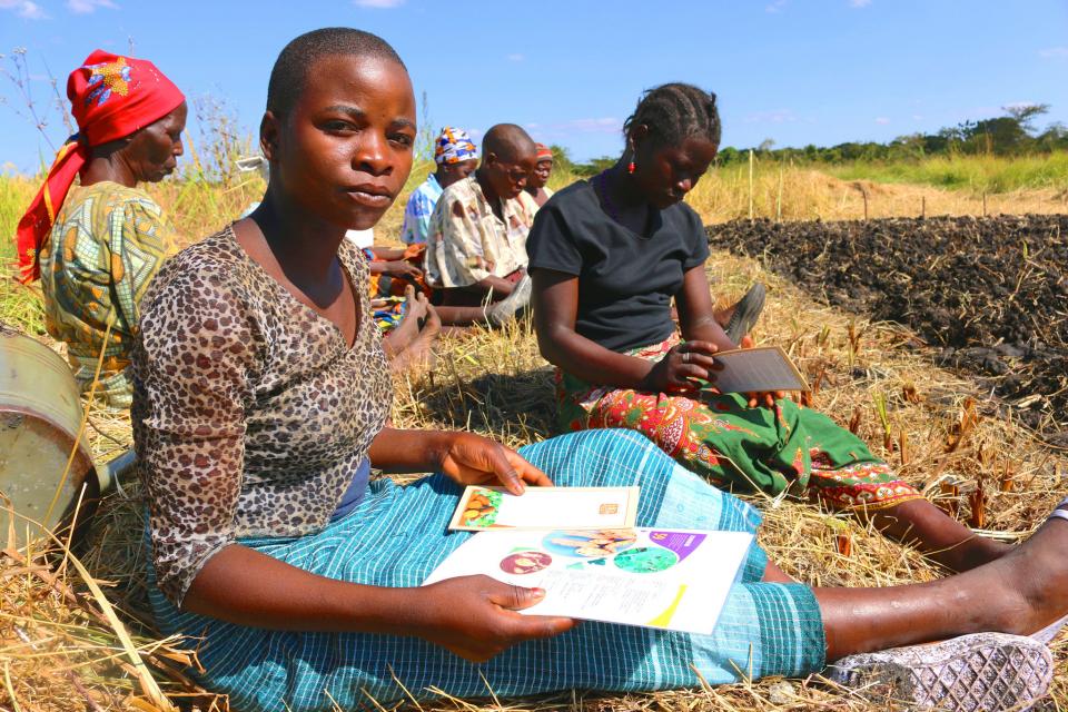 Participants review OFSP variety information _ education material on nutrition and OFSP