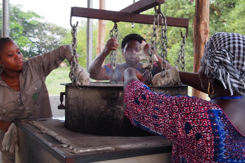 Women parboiling rice in Benin