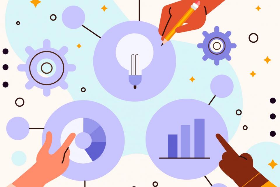 Hands pointing to graphs