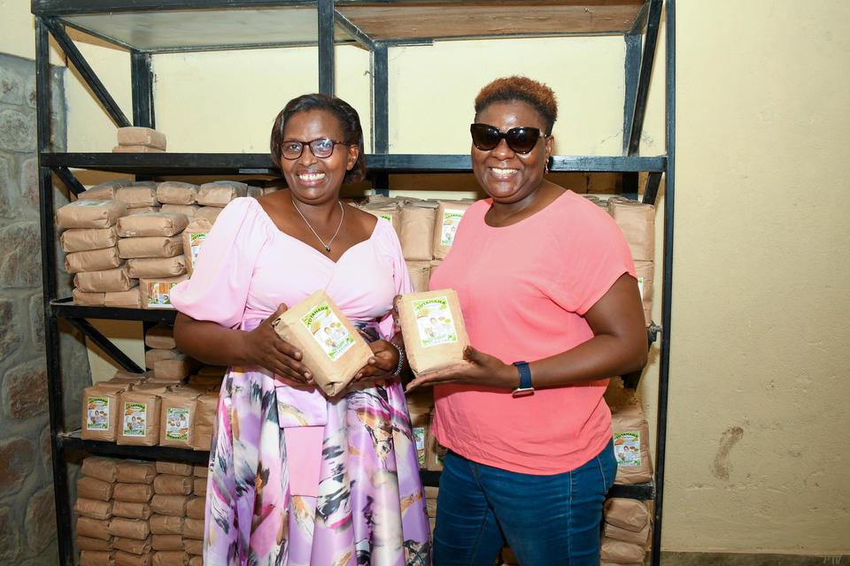 Christella Ndayishimiye, CEO of Totahara Limited, a woman-owned bean-based porridge processor in Bujumbura, Burundi, with Dr. Eileen Nchanji.
