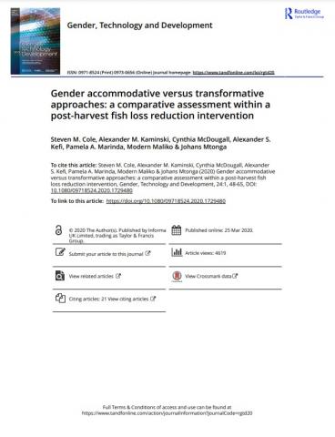 Gender accommodative versus transformative approaches to assess post-harvest fish loss reduction intervention