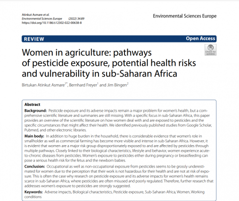 Exposure of pesticide to women in agriculture, potential health risks and vulnerability in sub-Saharan Africa
