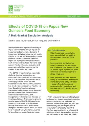 Effects of COVID-19 on Papua New Guinea’s food economy: A multi-market simulation analysis