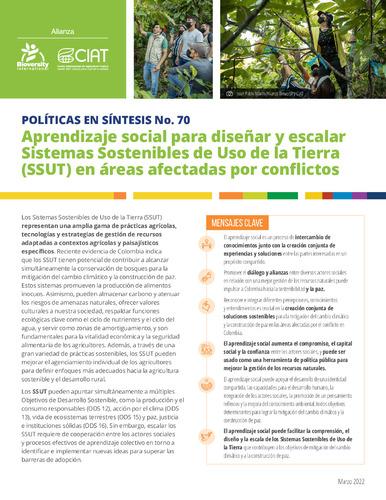 Aprendizaje social para diseñar y escalar sistemas sostenibles de uso de la tierra (SSUT) en áreas afectadas por conflictos