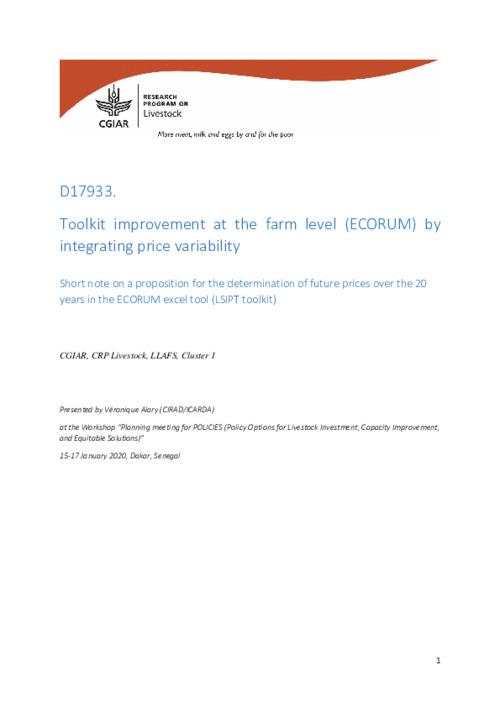 Toolkit improvement at the farm level (ECORUM) by integrating price variability