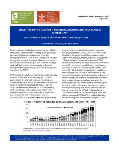 Brief: Has IFPRI’s research decentralization strategy made a difference? An econometric study of African and Asian Countries, 1981–2014