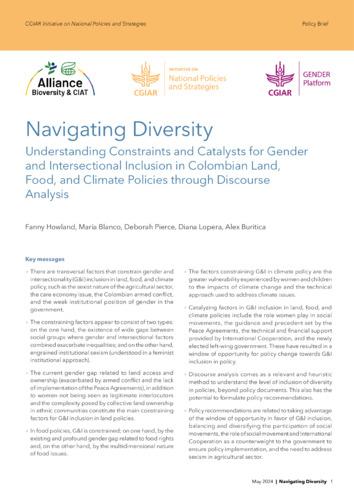 Navigating diversity understanding constraints and catalysts for gender and intersectional inclusion in Colombian land, food, and climate policies through discourse analysis