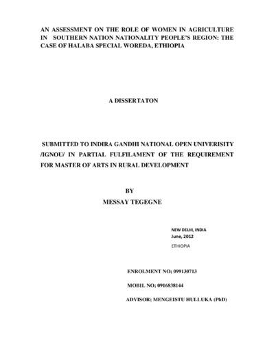 An assessment on the role of women in agriculture in Southern Nation Nationality People’s Region: The case of Halaba Special Woreda, Ethiopia