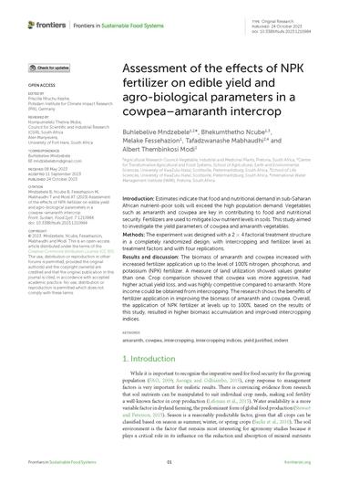 Assessment of the effects of NPK fertilizer on edible yield and agro-biological parameters in a cowpea–amaranth intercrop