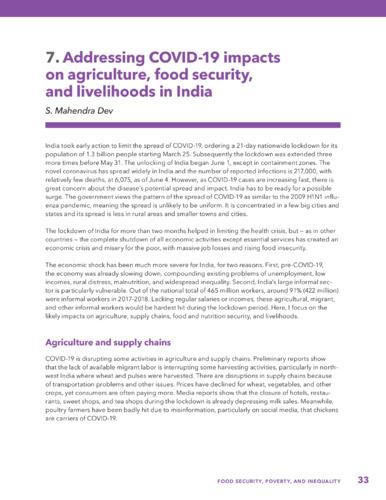 Addressing COVID-19 impacts on agriculture, food security, and livelihoods in India
