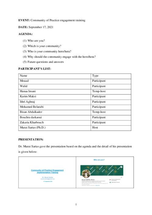 Community of Practice Engagement Training