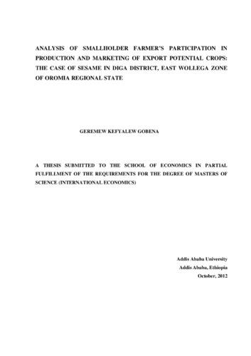 Analysis of smallholder farmer’s participation in production and marketing of export potential crops: The case of sesame in Diga district, east Wollega zone of Oromia Regional State