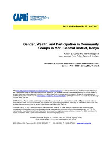 Gender, wealth, and participation in community groups in Meru Central District, Kenya