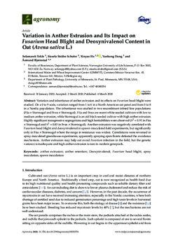 Variation in anther extrusion and its impact on fusarium head blight and deoxynivalenol content in oat (Avena sativa L.)