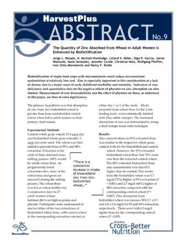 The quantity of zinc absorbed from wheat in adult women Is enhanced by biofortification