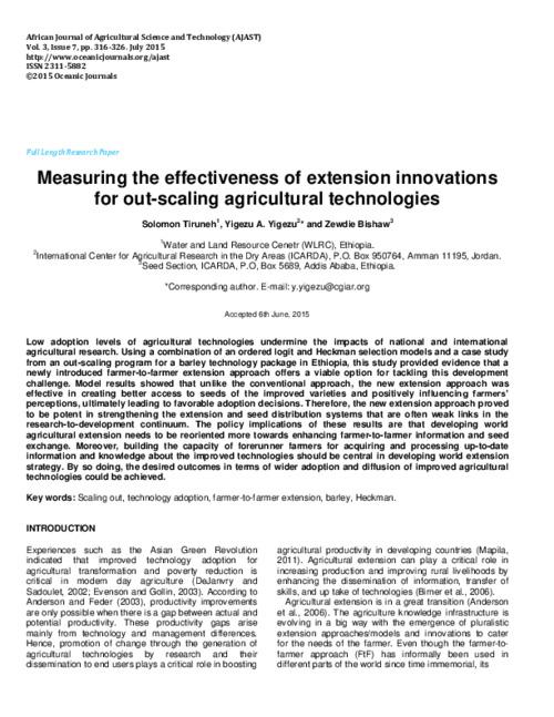 Measuring the effectiveness of extension innovations for out-scaling agricultural technologies