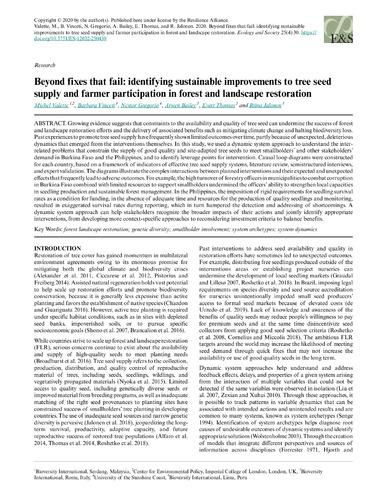 Beyond fixes that fail: identifying sustainable improvements to tree seed supply and farmer participation in forest and landscape restoration