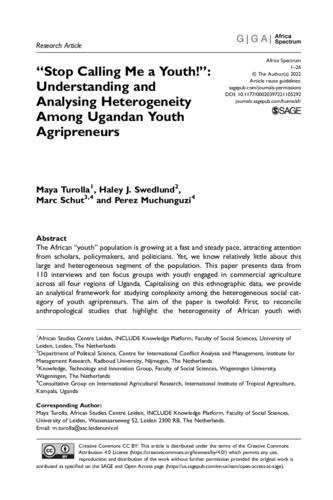 "Stop calling me a youth!": Understanding and analysing heterogeneity among Ugandan youth Agripreneurs