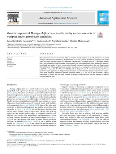 Growth response of Moringa oleifera Lam. as affected by various amounts of compost under greenhouse conditions