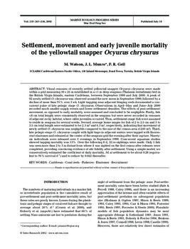 Settlement, movement and early juvenile mortality of the yellowtail snapper Ocyurus chrysurus