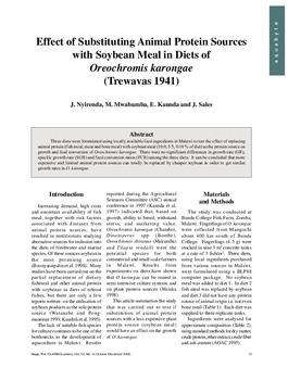 Effect of substituting animal protein sources with soybean meal in diets of Oreochromis karongae (Trewavas 1941)