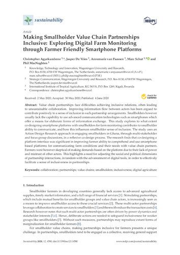 Making smallholder value chain partnerships inclusive: exploring digital farm monitoring through farmer friendly smartphone platforms