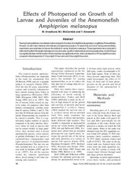 Effects of photoperiod on growth of larvae and juveniles of the anemonefish Amphiprion melanopus