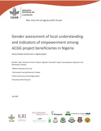 Gender assessment of local understanding and indicators of empowerment among ACGG project beneficiaries in Nigeria