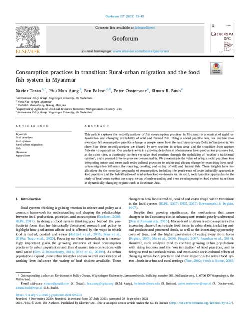 Consumption practices in transition: Rural-urban migration and the food fish system in Myanmar