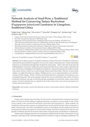 Network analysis of seed flow, a traditional method for conserving tartary buckwheat (Fagopyrum tataricum) Landraces in Liangshan, Southwest China