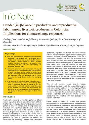 Gender [im]balance in productive and reproductive labor among livestock producers in Colombia: Implications for climate change responses