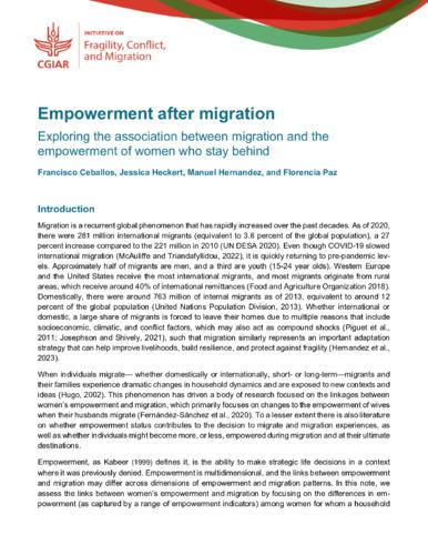 Empowerment after migration: Exploring the association between migration and the empowerment of women who stay behind